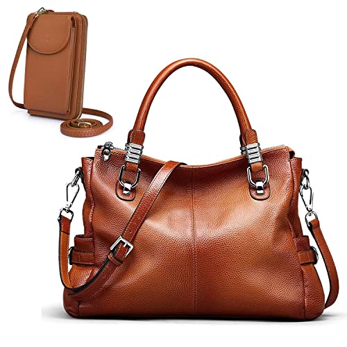 S-ZONE Women Genuine Leather Handbag Shoulder Purse Satchel Tote RFID Blocking PU Leather Crossbody Phone Bag Purse