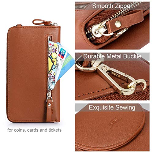 S-ZONE Women Genuine Leather Handbag Shoulder Purse Satchel Tote RFID Blocking PU Leather Crossbody Phone Bag Purse