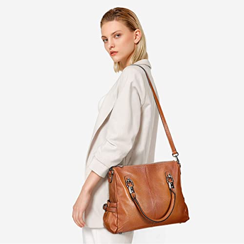 S-ZONE Women Genuine Leather Handbag Shoulder Purse Satchel Tote RFID Blocking PU Leather Crossbody Phone Bag Purse