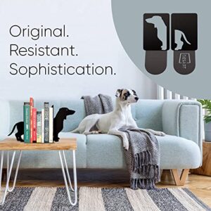 Decorative Metal Bookends for Bookshelf, Black Dog Dachshund Heavy Duty Book Ends for Shelves, Universal Books Holders and Stopper for Desk, Unique Book Separator Or Dividers for Home Or Office Decor