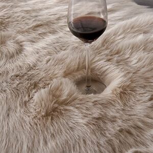 Arbosofe Faux Fur Sheepskin Rug Beige Home Area Rug for Bedroom, Fluffy Small Fur Rug, Fuzzy Furry Shaggy Rug for Living Room 2 x 6 Feet