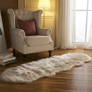 Arbosofe Faux Fur Sheepskin Rug Beige Home Area Rug for Bedroom, Fluffy Small Fur Rug, Fuzzy Furry Shaggy Rug for Living Room 2 x 6 Feet