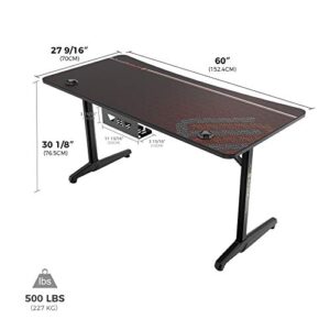 EUREKA ERGONOMIC 60 Inch Gaming Desk with Full Mouse Pad, Large Home Office Curved Computer Desk for 3 Monitors with Cup Holder, Headphone Hook and Handle Rack with USB Charging Ports for Gamer, Black