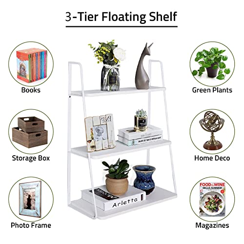 WELLAND 3-Tier Display Wall Shelf Storage Rack Wall Rack Holder Rack (3-Tier, White)