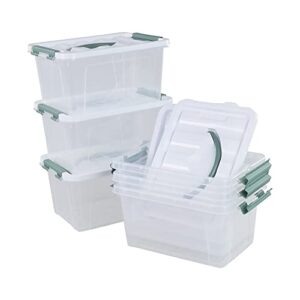 leendines 6 pack small container bins, clear plastic storage boxes with lids, 11.14”l x 7.75”w x 5.67”h