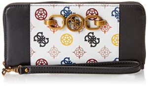 guess womens noelle large zip around wallet, white multi, one size us