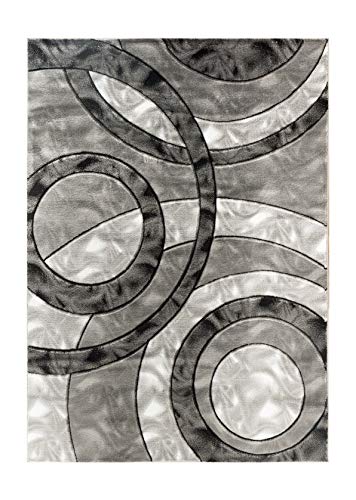 Glory Rugs Area Rug Modern 8x10 Grey Black Circles Geometry Soft Hand Carved Contemporary Floor Carpet Fluffy Texture for Indoor Living Dining Room and Bedroom Area