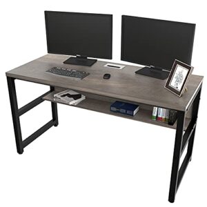 topsky computer desk with bookshelf/metal hole cable cover 1.18″ thick desk (55″, espresso gray)