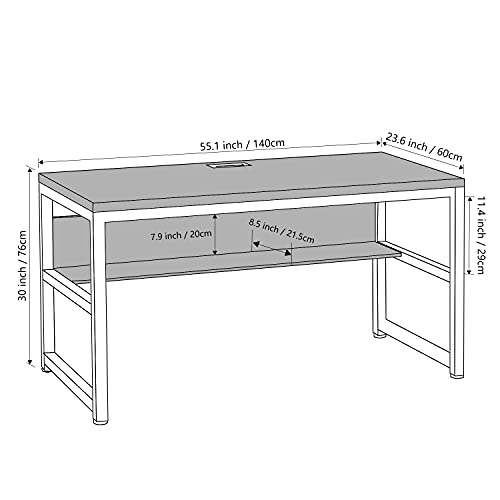 TOPSKY Computer Desk with Bookshelf/Metal Hole Cable Cover 1.18" Thick Desk (55", Espresso Gray)