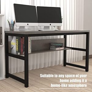 TOPSKY Computer Desk with Bookshelf/Metal Hole Cable Cover 1.18" Thick Desk (55", Espresso Gray)