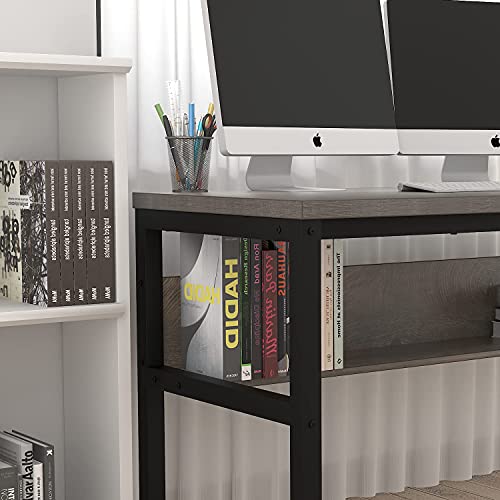 TOPSKY Computer Desk with Bookshelf/Metal Hole Cable Cover 1.18" Thick Desk (55", Espresso Gray)