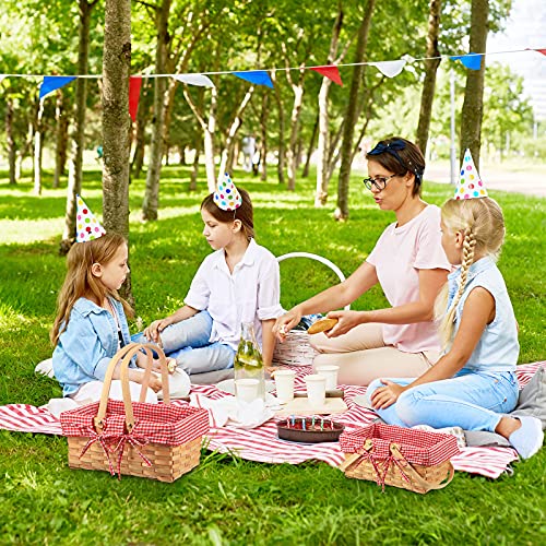 2 Pieces Different Sizes Picnic Baskets Natural Woven Basket with Double Folding Handles, Woodchip Basket Easter Basket for Easter Egg Candy Halloween Children's Toy Storage (Red and White)