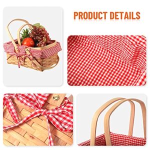 2 Pieces Different Sizes Picnic Baskets Natural Woven Basket with Double Folding Handles, Woodchip Basket Easter Basket for Easter Egg Candy Halloween Children's Toy Storage (Red and White)