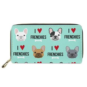 mumeson women wallet with zipper french bulldog print clutch purse evening bag cards holder phone case