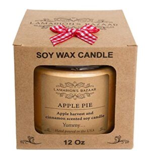 Apple Pie - Apple and Cinnamon Scented Soy Candle with Cinnamon Powder Decor- Large Soy Candle in a Kraft Box