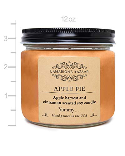 Apple Pie - Apple and Cinnamon Scented Soy Candle with Cinnamon Powder Decor- Large Soy Candle in a Kraft Box