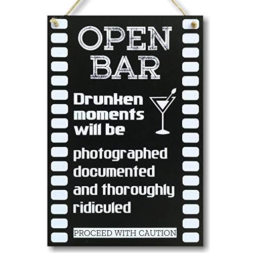 CARISPIBET Open Bar | Home Decoration Sign Kitchen Decorative Party Signs 12" x 8"