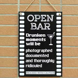 CARISPIBET Open Bar | Home Decoration Sign Kitchen Decorative Party Signs 12" x 8"