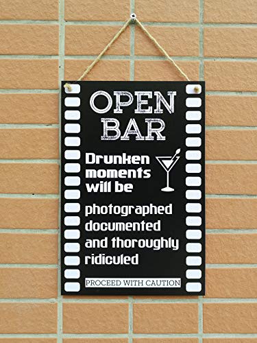 CARISPIBET Open Bar | Home Decoration Sign Kitchen Decorative Party Signs 12" x 8"