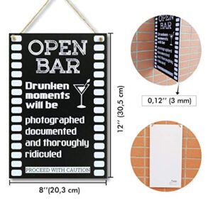 CARISPIBET Open Bar | Home Decoration Sign Kitchen Decorative Party Signs 12" x 8"