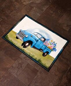 vintage truck kitchen rug – non-slip with spring flowers, farmhouse style