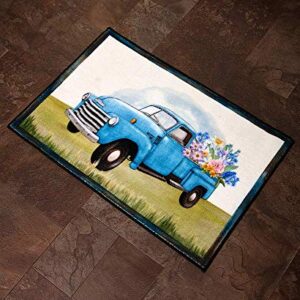 Vintage Truck Kitchen Rug - Non-Slip with Spring Flowers, Farmhouse Style