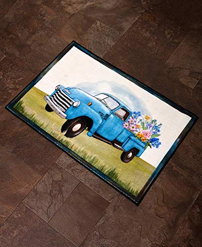 Vintage Truck Kitchen Rug - Non-Slip with Spring Flowers, Farmhouse Style