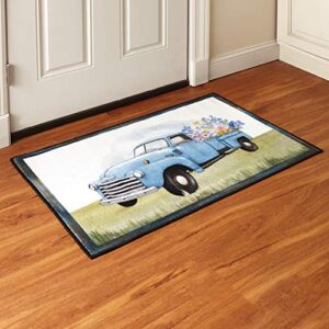 Vintage Truck Kitchen Rug - Non-Slip with Spring Flowers, Farmhouse Style