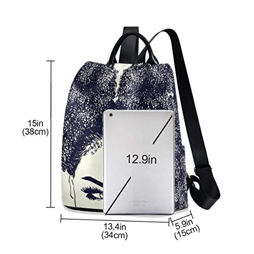 ALAZA African American Woman with Curly Hair Backpack Purse for Women Anti Theft Fashion Back Pack Shoulder Bag
