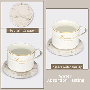 6 Pcs White Marble Coaster Set with Holder Best Absorbent Coasters Drink Coasters Ceramic Bar Coasters Wine Cute Stone Coasters Thirstysone Table Cup Modern Coasters