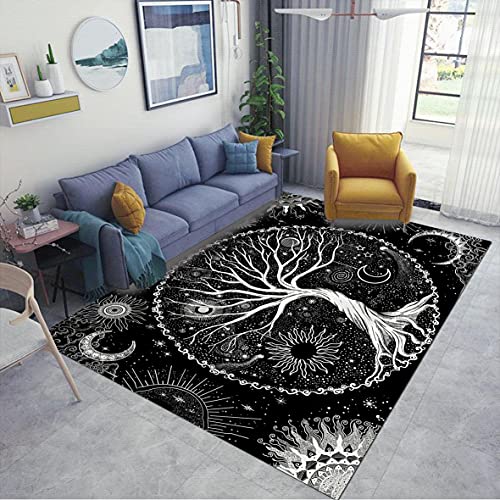 LGGQQW Tree of Life Area Rugs Black and White Carpets Sun Moon Star Area Rugs Constellation Goth Mystic Aesthetic Rugs for Bedroom Dorm Living Room