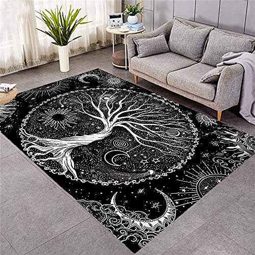 LGGQQW Tree of Life Area Rugs Black and White Carpets Sun Moon Star Area Rugs Constellation Goth Mystic Aesthetic Rugs for Bedroom Dorm Living Room