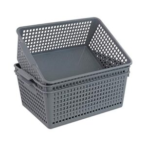 farmoon grey weave plastic basket, plastic storage baskets organizer, 3 packs