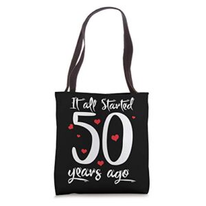 wedding anniversary 50 years together golden family marriage tote bag