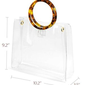 Round Handle Clear Handbag Women PVC Tote tortoiseshell Top Handle Bag (Square)