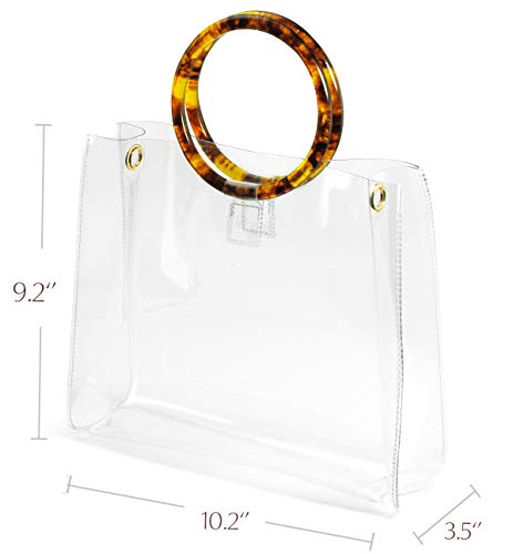 Round Handle Clear Handbag Women PVC Tote tortoiseshell Top Handle Bag (Square)