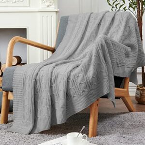 Knit Throw Blanket for Couch 50 x 60 inches Woven Decorative Blankets Cozy Lightweight Throw for Sofa Bed Living Room All Seasons Suitable for Women Men and Kids Grey