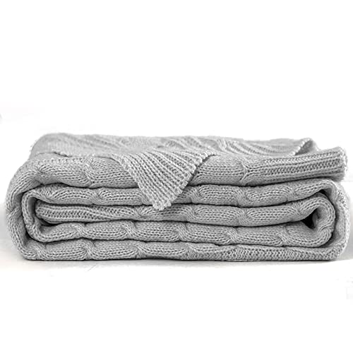 Knit Throw Blanket for Couch 50 x 60 inches Woven Decorative Blankets Cozy Lightweight Throw for Sofa Bed Living Room All Seasons Suitable for Women Men and Kids Grey