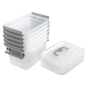 farmoon 3.5 quart clear storage bin, small plastic stackable box/cotainer with lid and grey handle, 6 packs