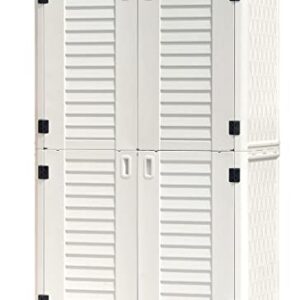 KINYING Outdoor Storage Shed Waterproof, Resin Vertical Storage Cabinet Double-Layered, Versatile to Store Patio Furniture, Garden Tools, Pool Accessories,Mower (52 Cu.ft,White)