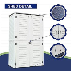 KINYING Outdoor Storage Shed Waterproof, Resin Vertical Storage Cabinet Double-Layered, Versatile to Store Patio Furniture, Garden Tools, Pool Accessories,Mower (52 Cu.ft,White)