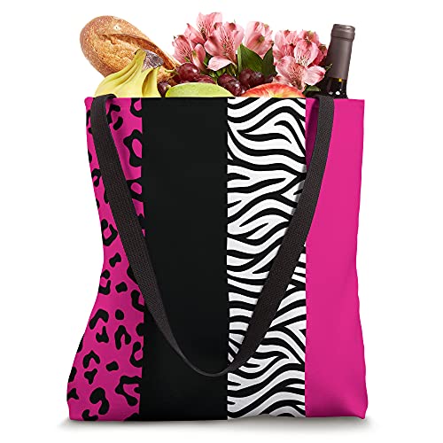 Hot Pink and Black Half Zebra and Half Leopard Print Tote Bag