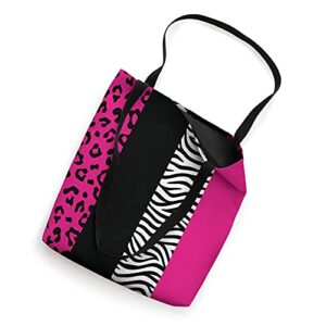 Hot Pink and Black Half Zebra and Half Leopard Print Tote Bag