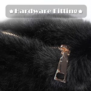 TANOSII Fuzzy Underarm Bag Faux Fur Shoulder Bag Furry Top-handle Bag Fluffy Handbag for Women Black