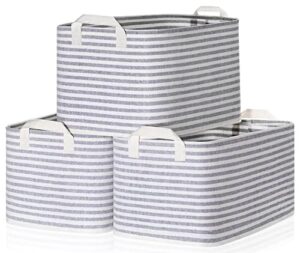 pffvrp storage bins, foldable fabric closet storage basket with dual handles, strudy storage baskets for shelves, storage boxes for organizing, 3-pack (gray stripes)