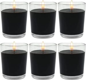 unscented black candles in glass 3.0oz soy wax votive candles for halloween, dinner table & wedding, set of 6