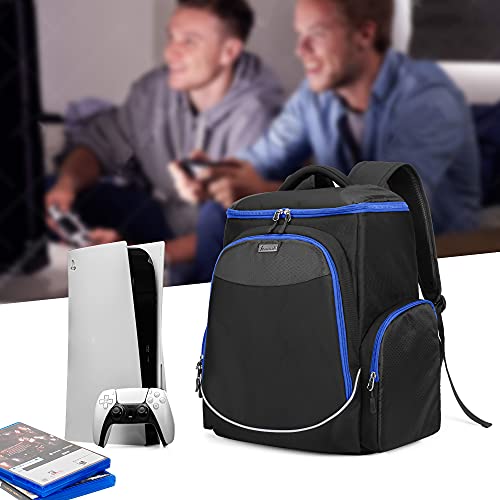 Trunab Gaming Console Backpack Compatible with PS5/PS4/PS4 Pro/PS4 Slim/Xbox One/Xbox One X/Xbox One S, Travel Carrying Bag with Multiple Pockets for 15.6” Laptop and Gaming Accessories