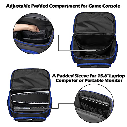 Trunab Gaming Console Backpack Compatible with PS5/PS4/PS4 Pro/PS4 Slim/Xbox One/Xbox One X/Xbox One S, Travel Carrying Bag with Multiple Pockets for 15.6” Laptop and Gaming Accessories