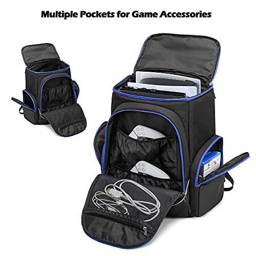 Trunab Gaming Console Backpack Compatible with PS5/PS4/PS4 Pro/PS4 Slim/Xbox One/Xbox One X/Xbox One S, Travel Carrying Bag with Multiple Pockets for 15.6” Laptop and Gaming Accessories