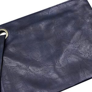 C.C-US Women Oversized Envelope Handbag Soft Leather Clutch Evening Bag Purse with Wrist Strap (Navy Blue)